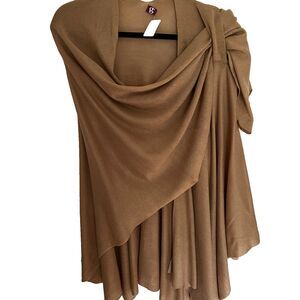 Gena Open Wrap Cardigan OS Magic Pull Thru Camel NWOT